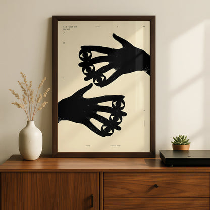 Hands With Eyes Monochrome Wall Art, Surreal Black and White Poster, Modern Minimalist Print