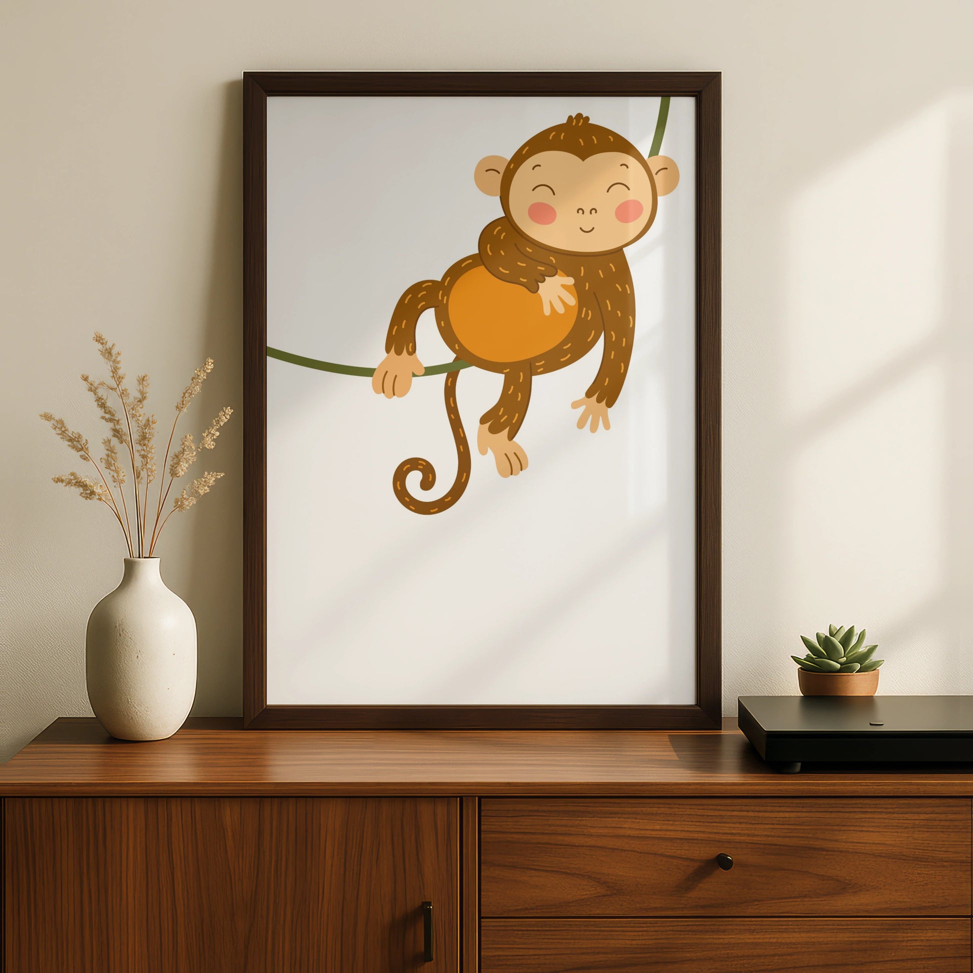 Cute Monkey Nursery Wall Art, Baby Animal Poster, Kids Room Jungle Print Decor