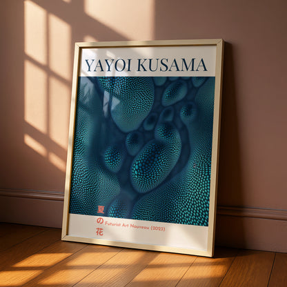 Yayoi Kusama Maximalist Poster, Blue Dot Wall Art, Japanese Futurist Art Nouveau Print