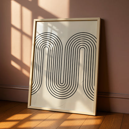 Geometric Wave Line Art, Monochrome Wall Art, Modern Abstract Poster, Minimalist Print
