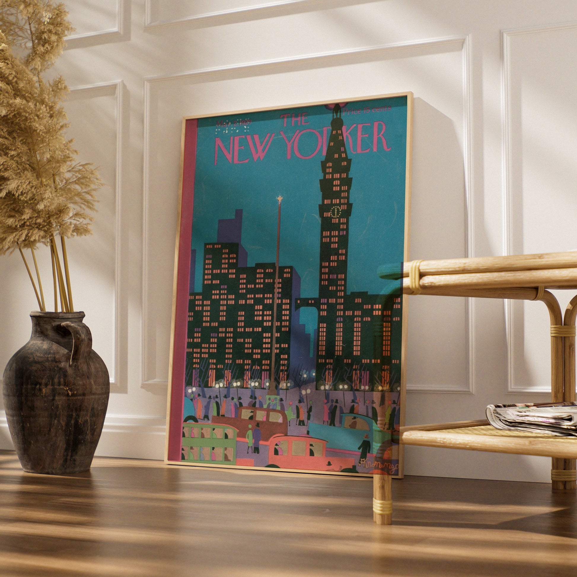 New Yorker 1929 Cover Poster, Art Deco NYC Skyline, Vintage New York City Wall Art Print