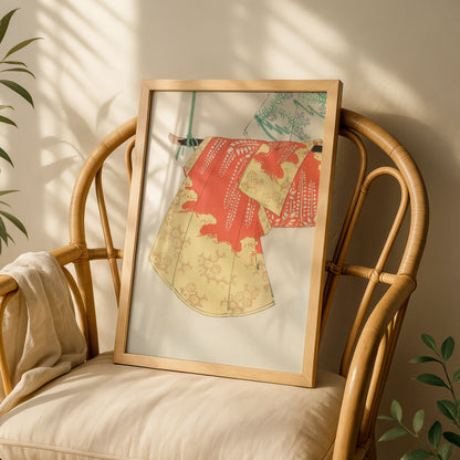Vintage Japanese Kimono Art Print, Bijutsukai 1901 Woodblock Wall Art, Japandi Poster – A5 White frame