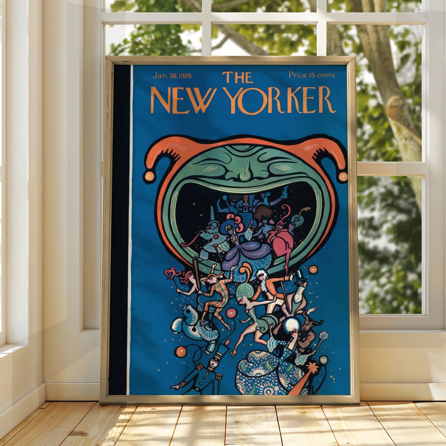 The New Yorker January 1926 Cover Poster, Vintage Jester Carnival Art Print, Blue Wall Art