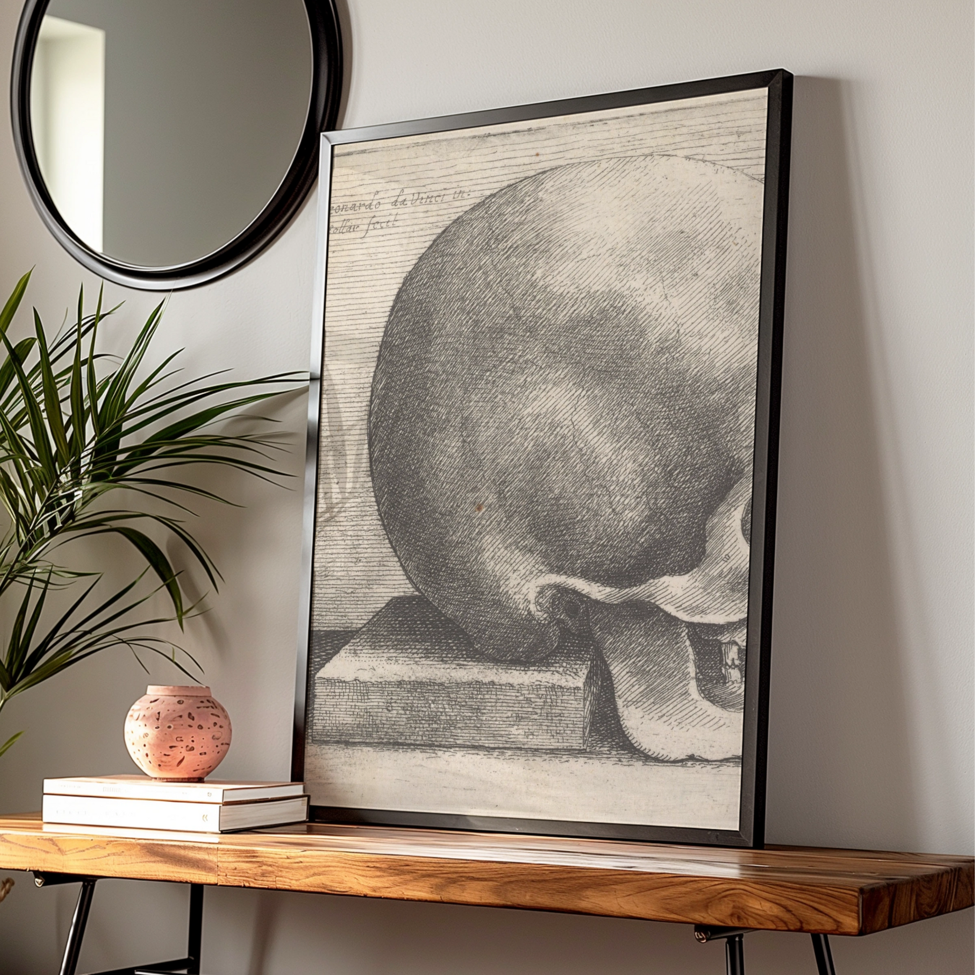 Leonardo da Vinci Skull Etching Poster, Halloween Art, Anatomy Wall Print