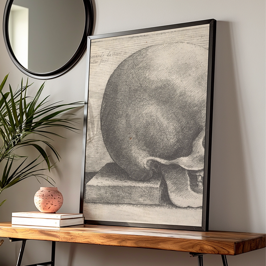 Leonardo da Vinci Skull Etching Poster, Halloween Art, Anatomy Wall Print
