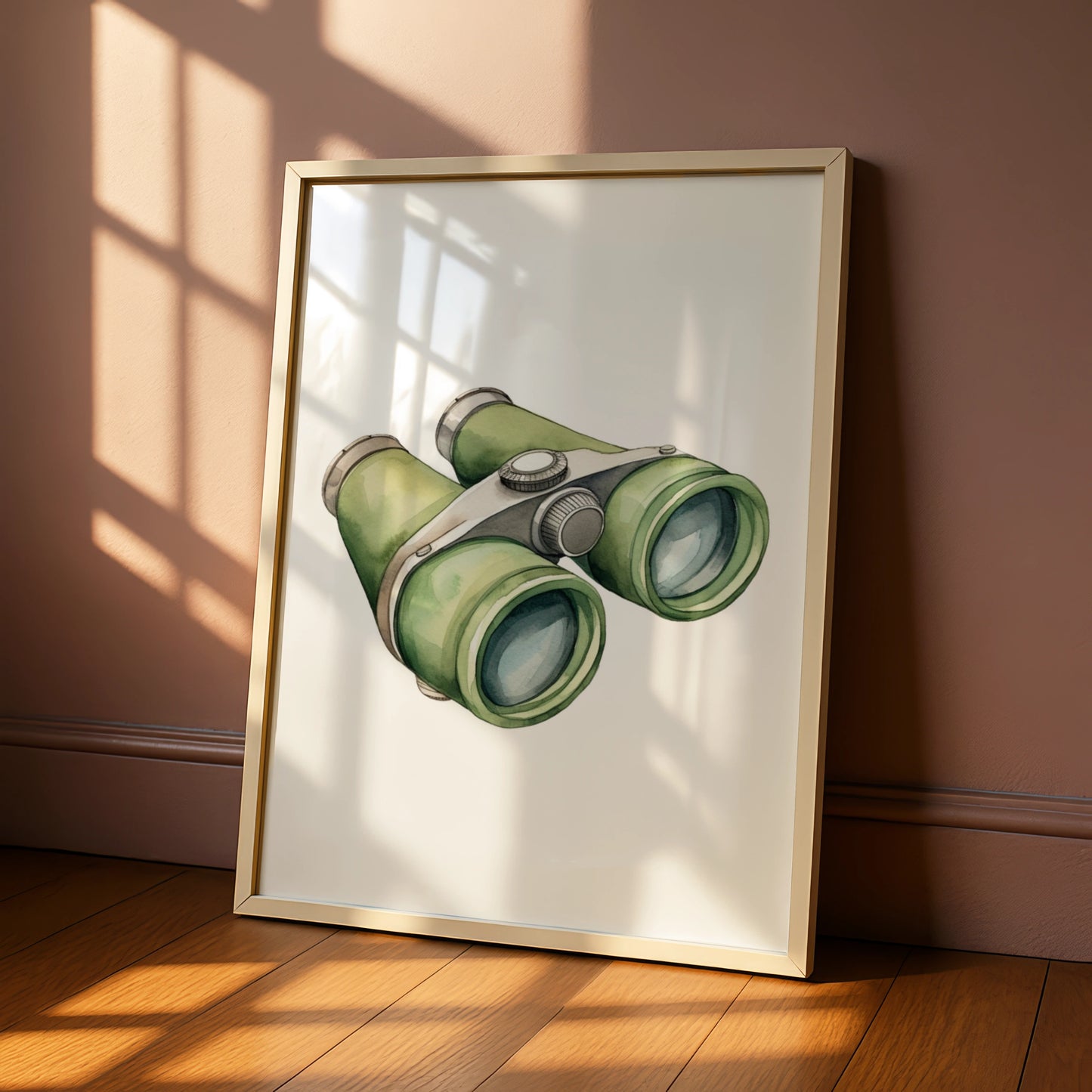 Binoculars Nursery Wall Art, Watercolour Adventure Print, Green Kids Room Poster