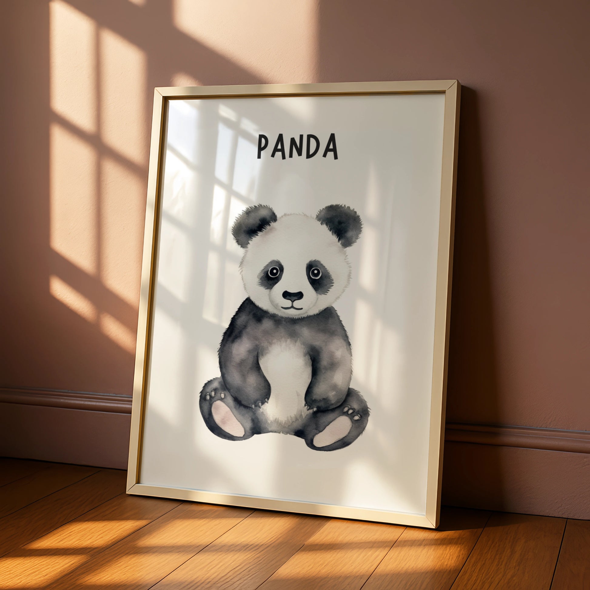 Panda Nursery Wall Art, Watercolour Baby Panda Poster, Kids Room Animal Print