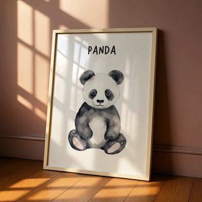 Panda Nursery Wall Art, Watercolour Baby Panda Poster, Kids Room Animal Print