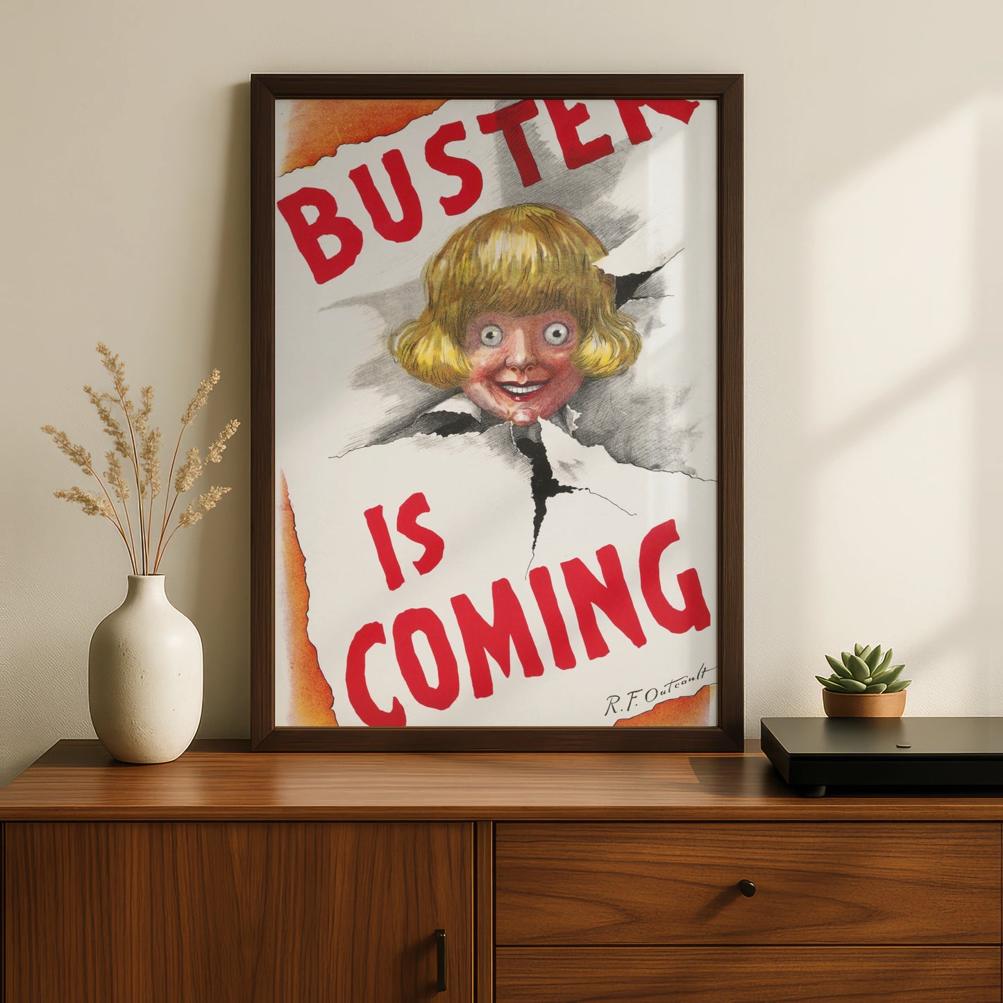 Buster Is Coming Creepy Doll Halloween Art Print, Vintage Horror Poster, Spooky Wall Art