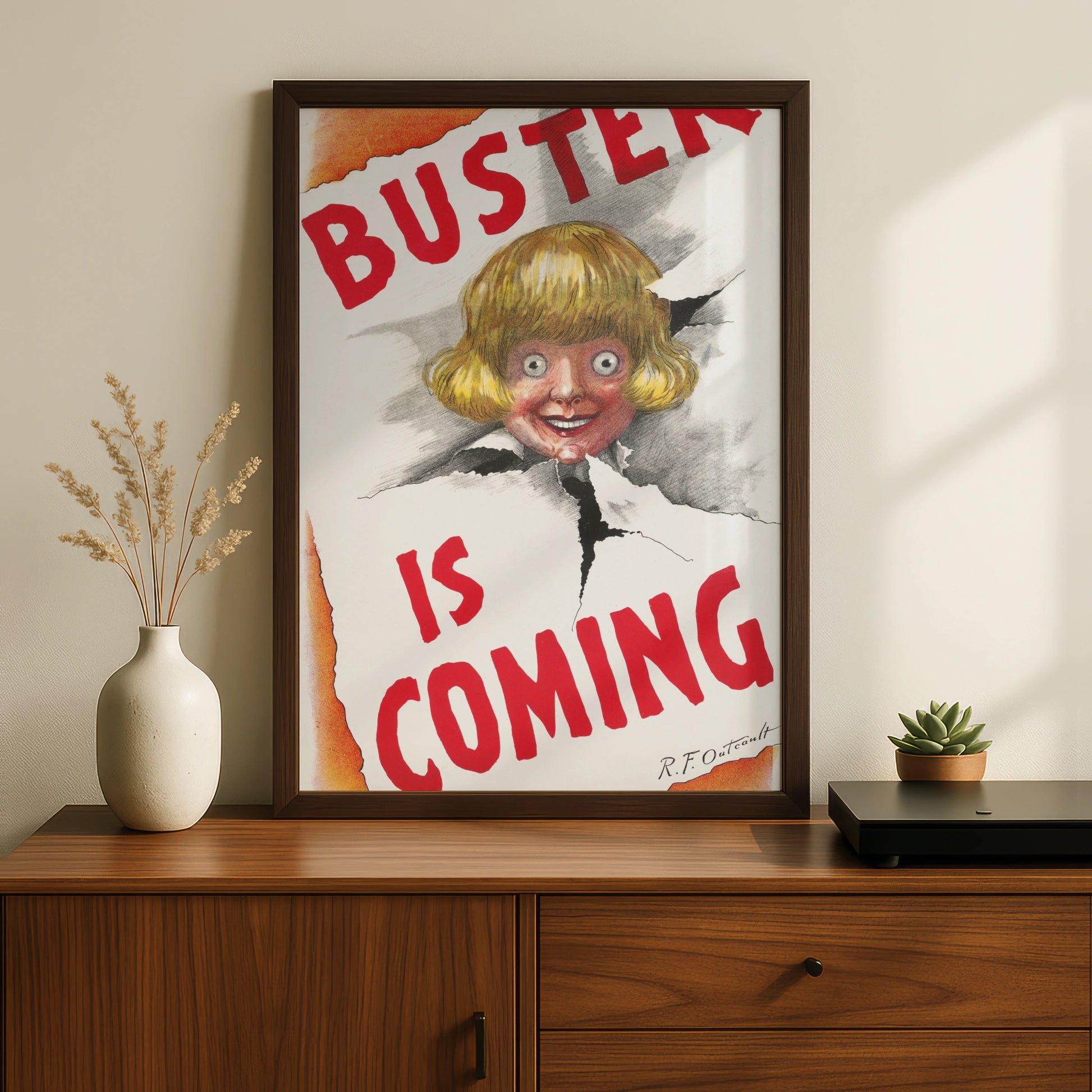 Buster Is Coming Creepy Doll Halloween Art Print, Vintage Horror Poster, Spooky Wall Art