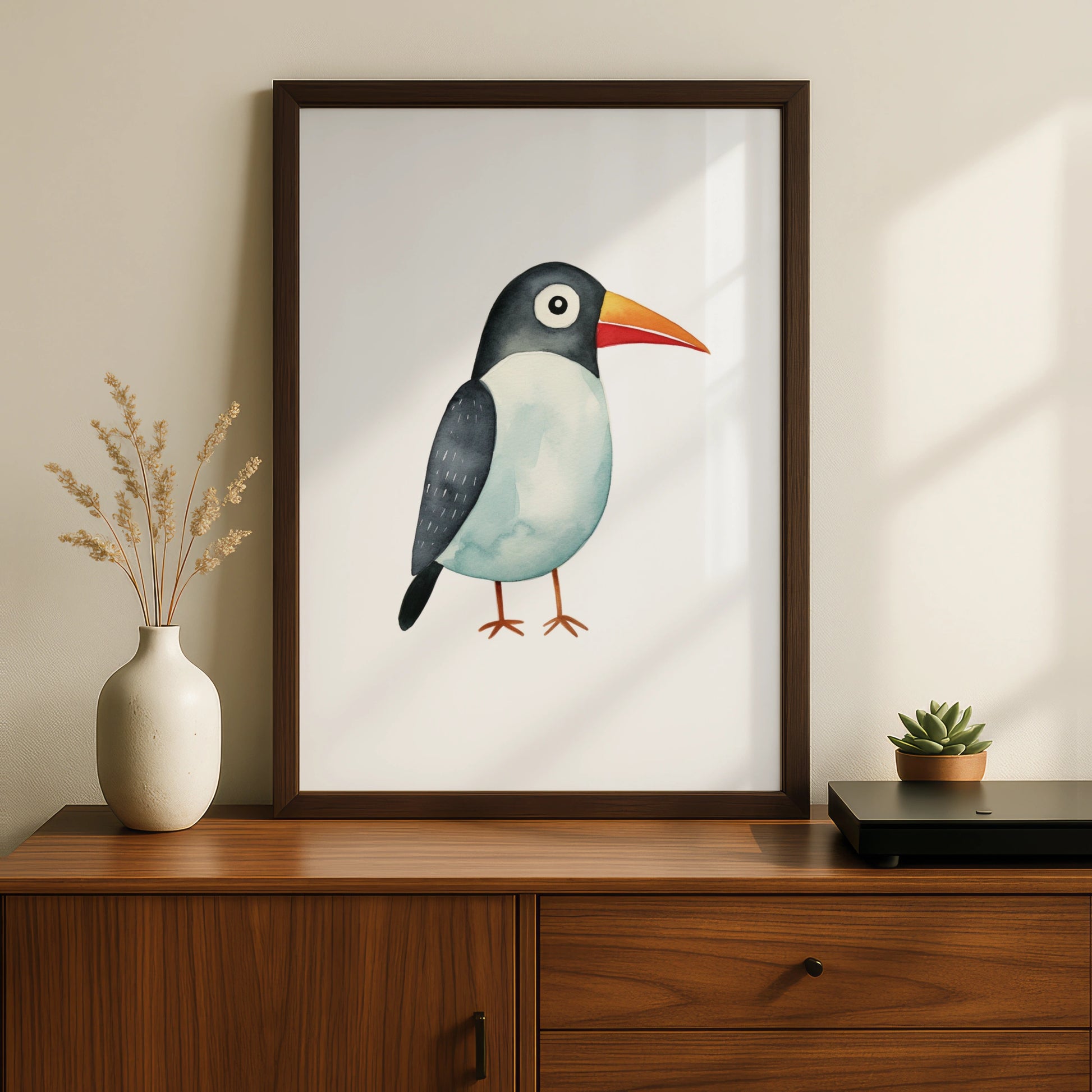 Cute Bird Nursery Wall Art, Watercolour Animal Poster, Kids Room Print, Baby Decor