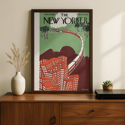 New Yorker Cover June 1926 Poster, Vintage Train City Art, Carl Rose Wall Print