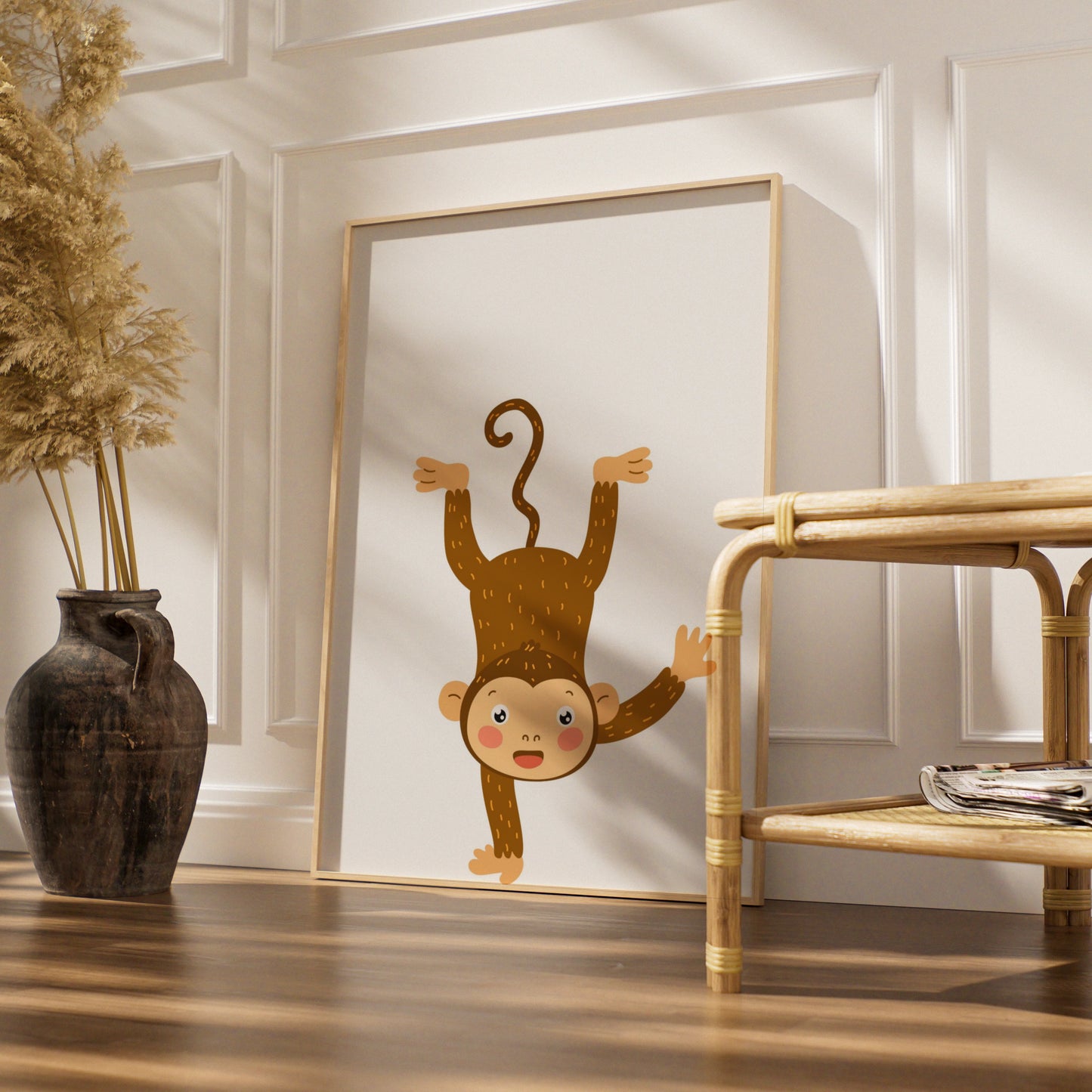 Cute Monkey Nursery Wall Art, Baby Animal Poster, Kids Room Jungle Decor Print