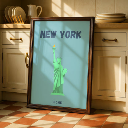 New York Travel Poster, Statue of Liberty Wall Art, Retro NYC Print, USA City Decor