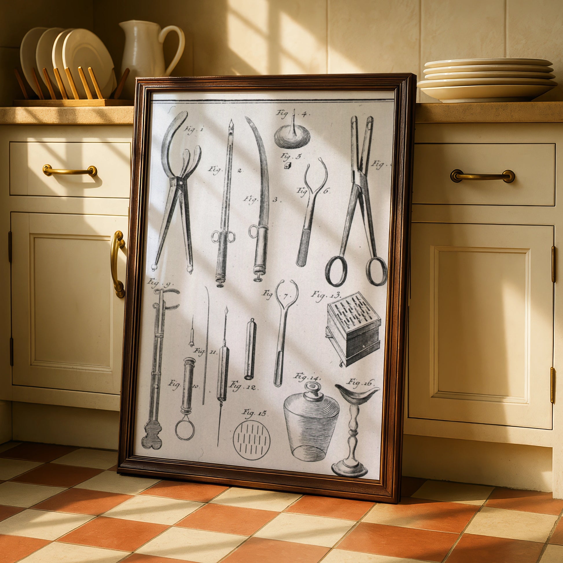 Vintage Surgical Instruments Print, Antique Medical Illustration, Halloween Gothic Wall Art Poster
