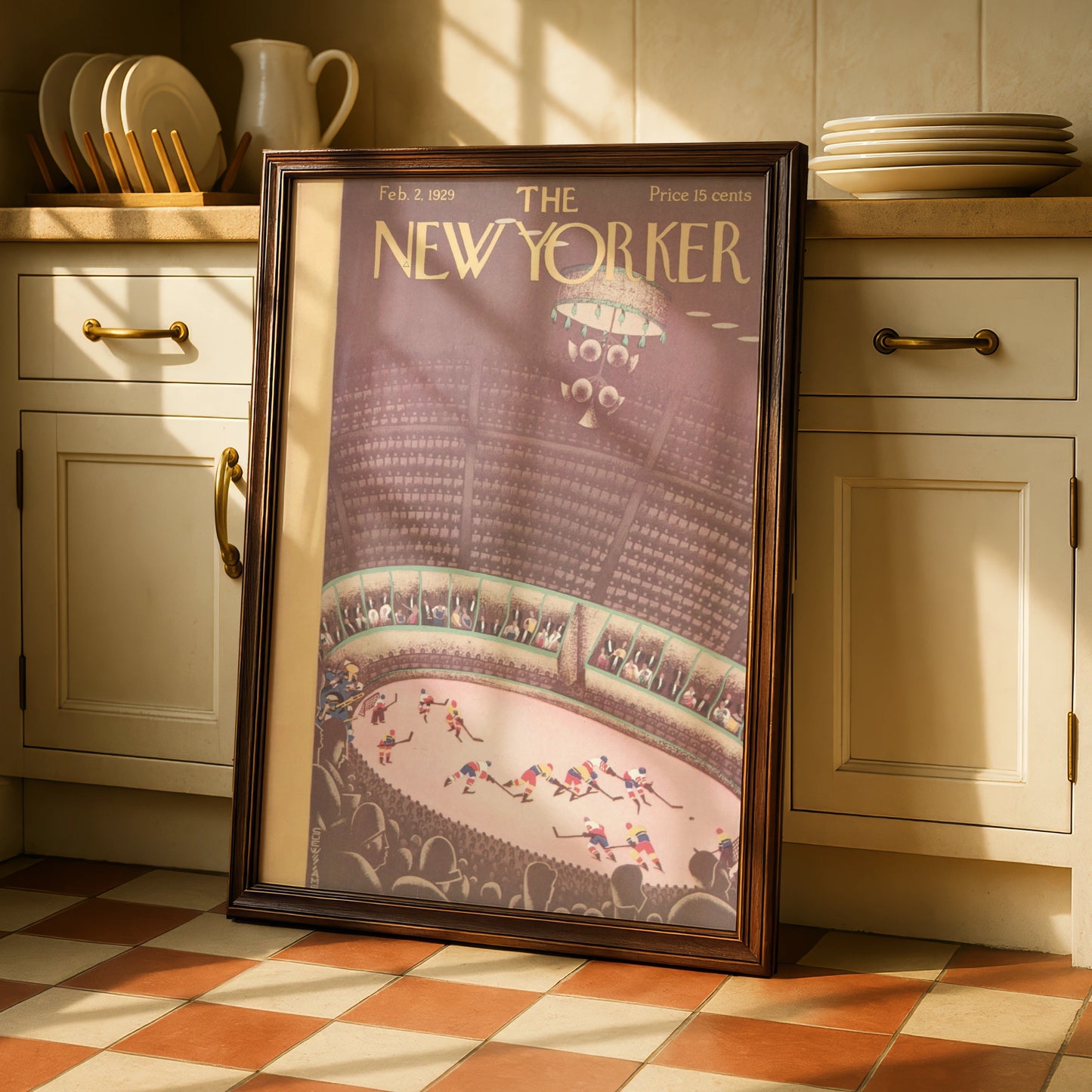 New Yorker 1929 Ice Hockey Arena Cover Art Poster, Vintage Sports Wall Art Print