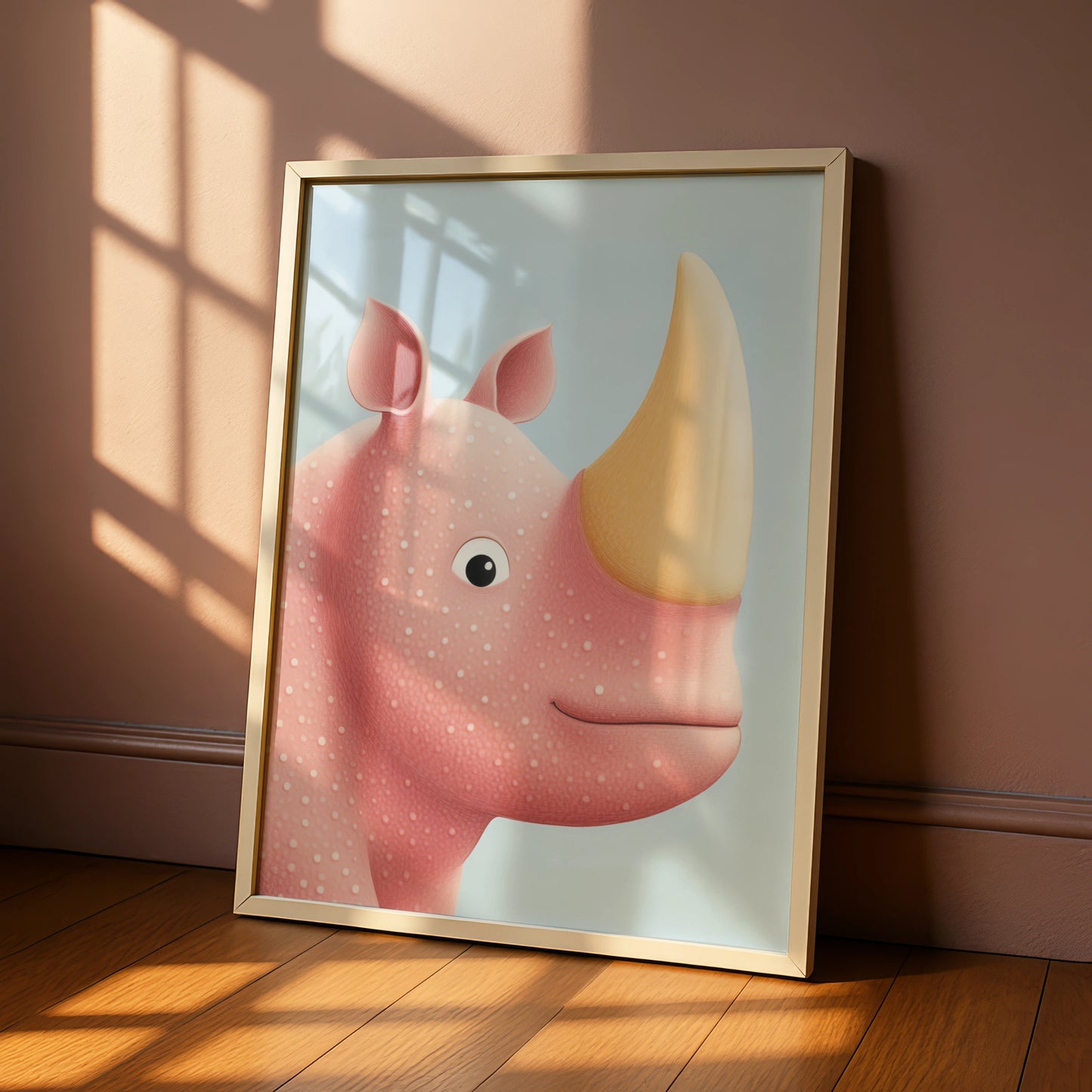Cute Rhino Nursery Wall Art, Baby Animal Poster, Pink Rhinoceros Print for Kids Room