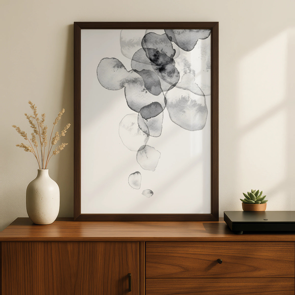 Abstract Watercolour Monochrome Wall Art, Black White Ink Blob Print, Minimalist Neutral Poster
