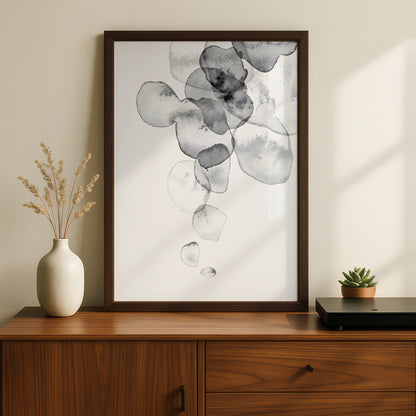 Abstract Watercolour Monochrome Wall Art, Black White Ink Blob Print, Minimalist Neutral Poster