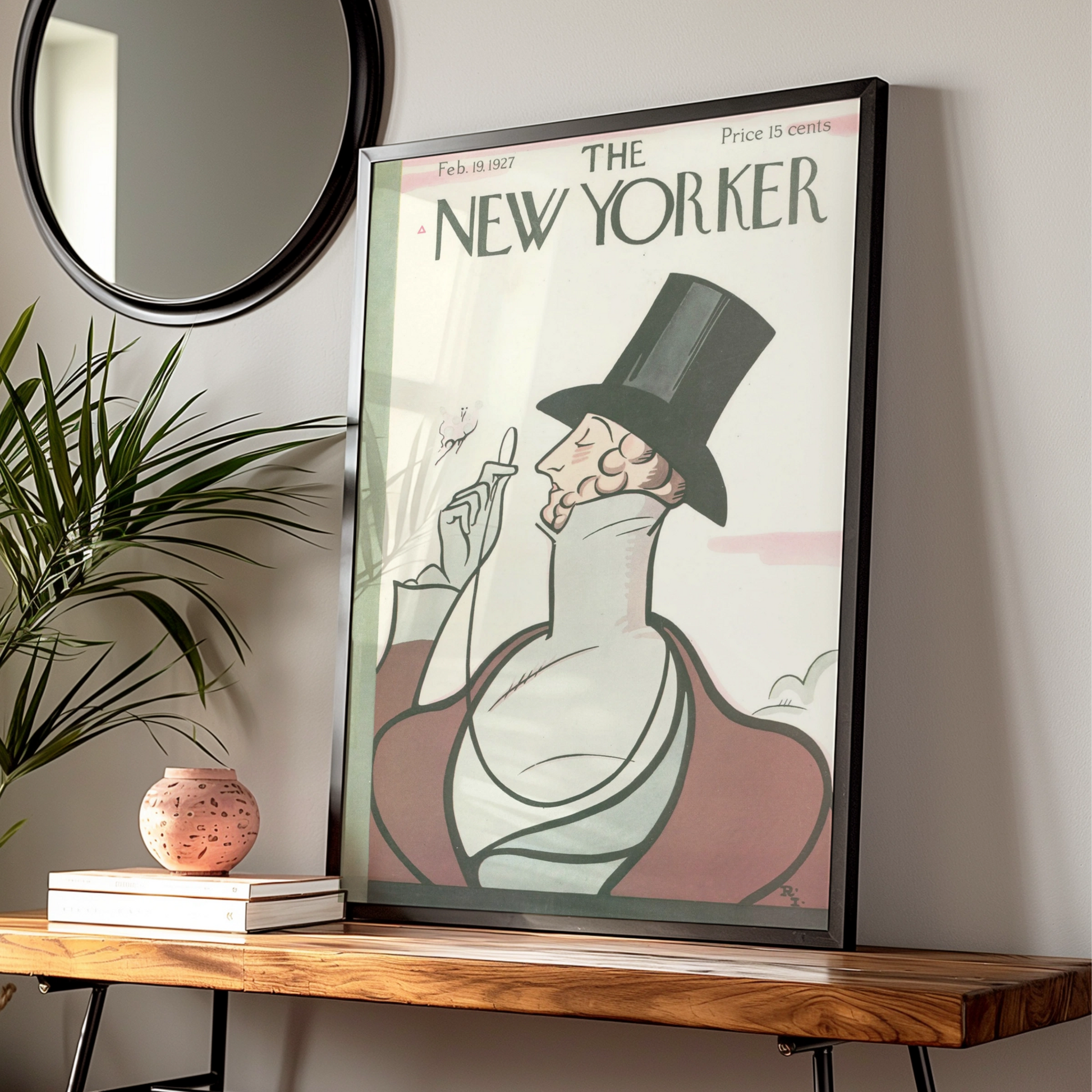 The New Yorker February 1927 Vintage Cover Poster, Top Hat Gentleman Art Deco Print