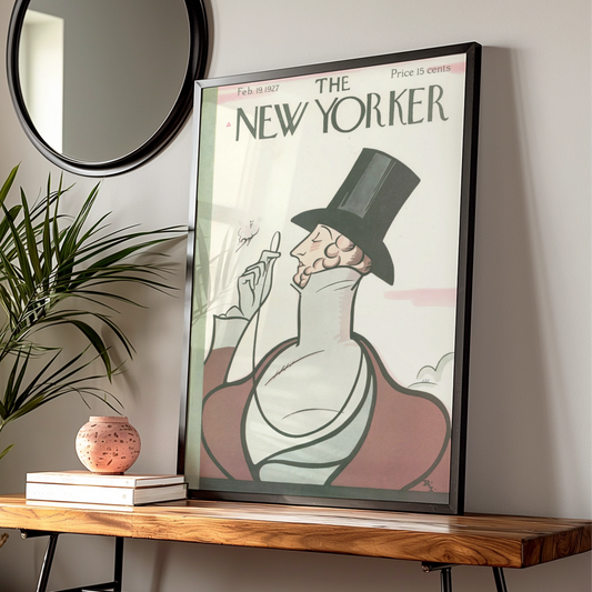 The New Yorker February 1927 Vintage Cover Poster, Top Hat Gentleman Art Deco Print