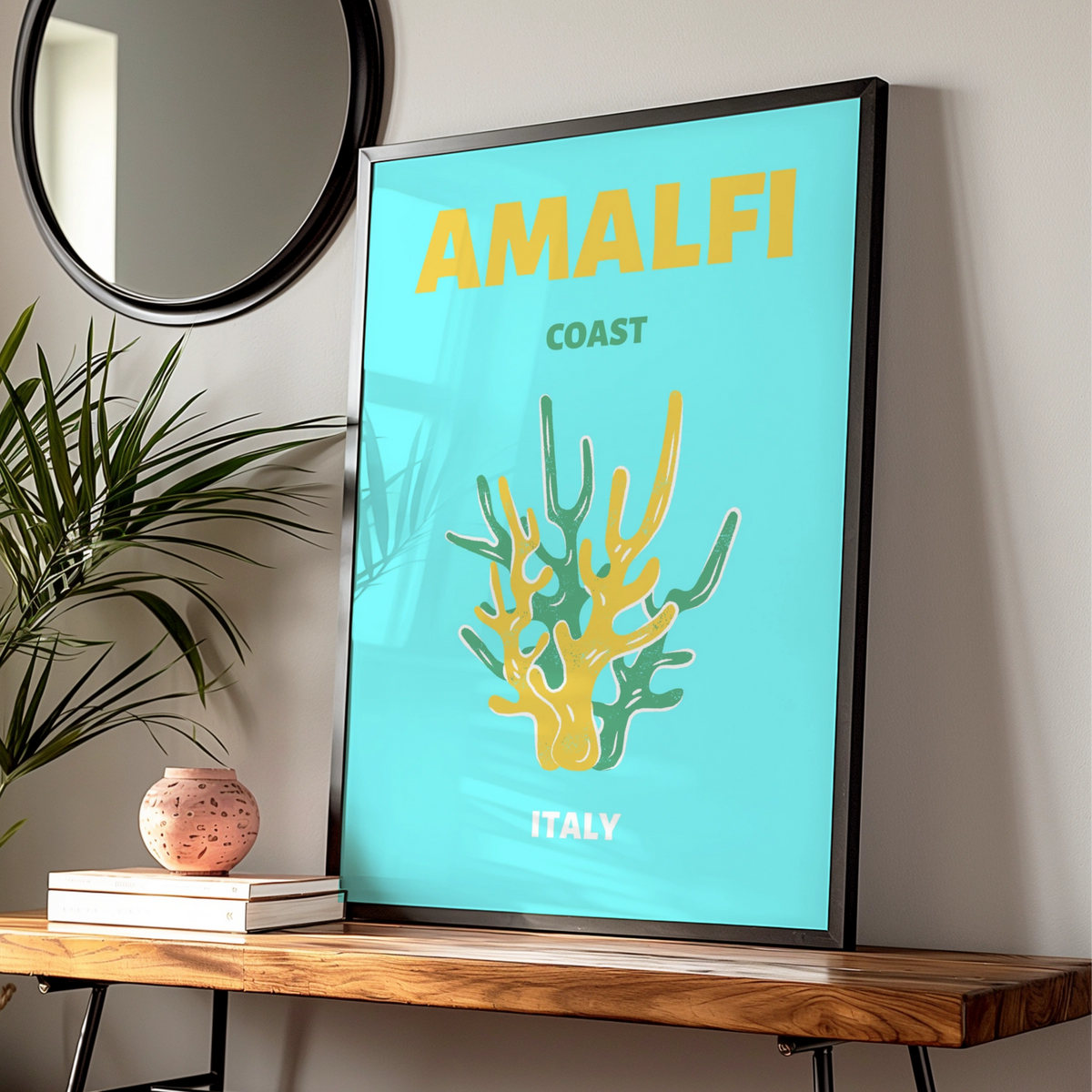 Amalfi Coast Travel Poster, Italy Wall Art, Retro Coastal Print, Mediterranean Decor