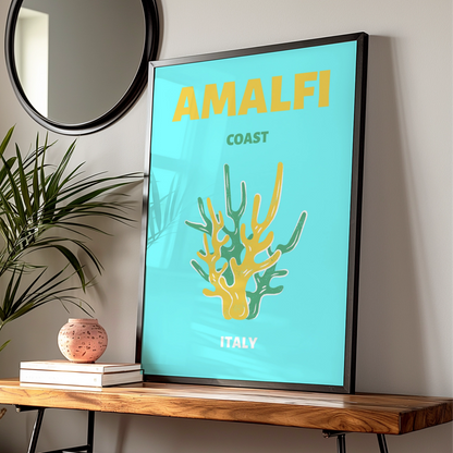 Amalfi Coast Travel Poster, Italy Wall Art, Retro Coastal Print, Mediterranean Decor
