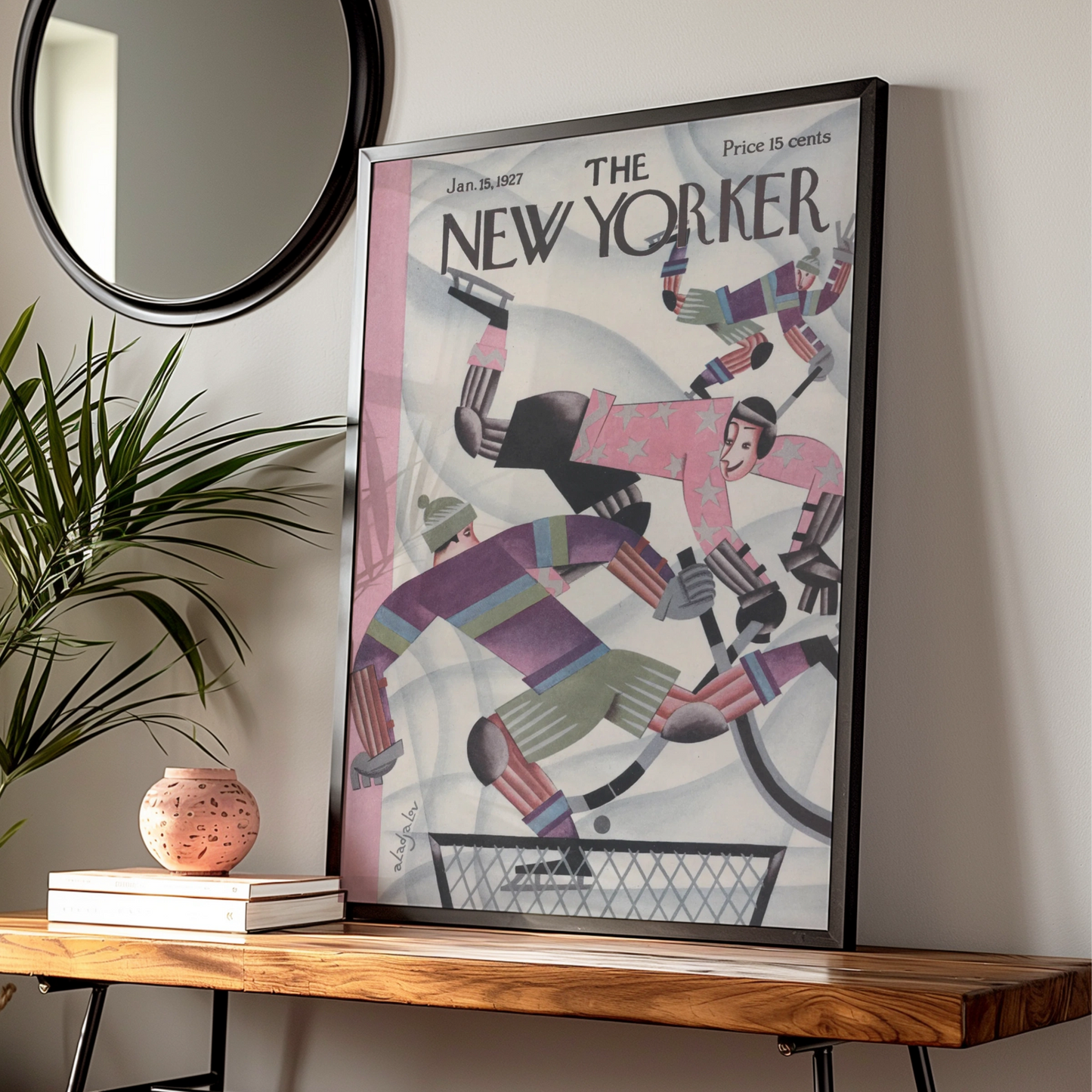 The New Yorker January 1927 Ice Hockey Cover Poster, Vintage Art Deco Wall Art Print
