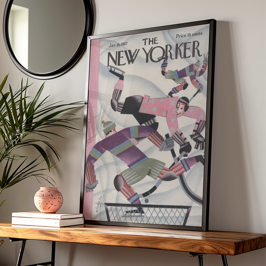 The New Yorker January 1927 Ice Hockey Cover Poster, Vintage Art Deco Wall Art Print