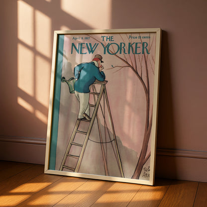 The New Yorker April 1927 Cover Poster, Vintage Gardener Ladder Art Print, Retro