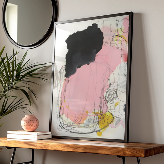 Pink Black Abstract Wall Art, Modern Expressive Poster, Contemporary Gallery Print