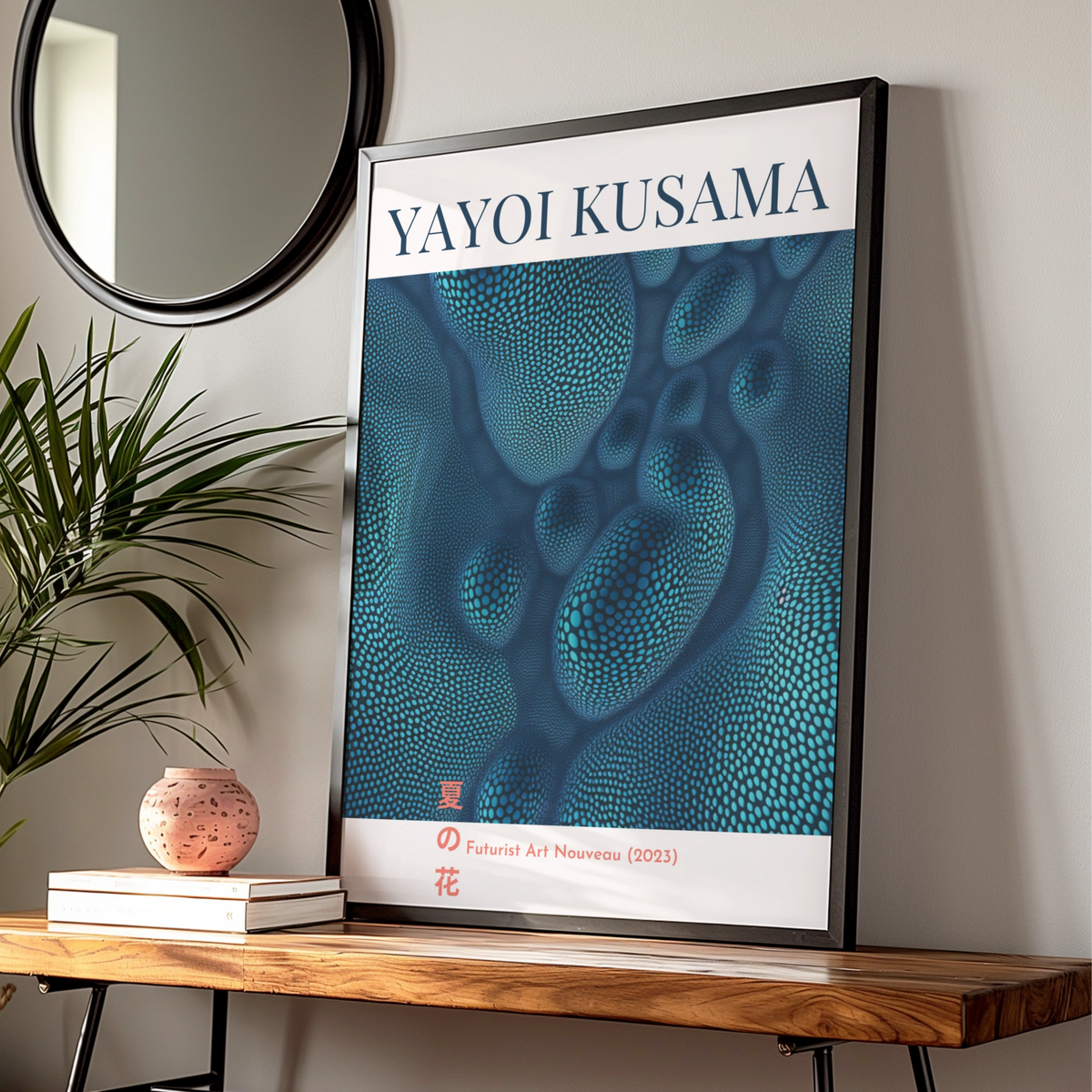 Yayoi Kusama Maximalist Poster, Blue Dot Wall Art, Japanese Futurist Art Nouveau Print