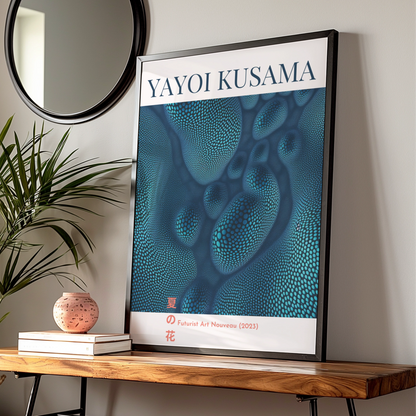 Yayoi Kusama Maximalist Poster, Blue Dot Wall Art, Japanese Futurist Art Nouveau Print