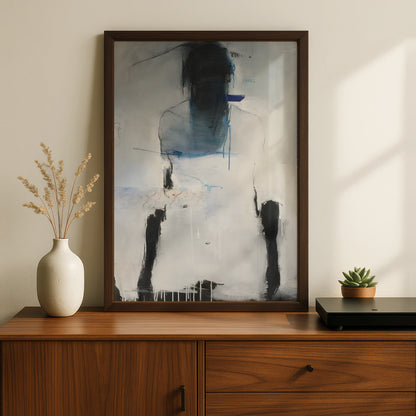 Abstract Figure Print, Monochrome Wall Art, Black White Blue Contemporary Poster, Modern Gallery