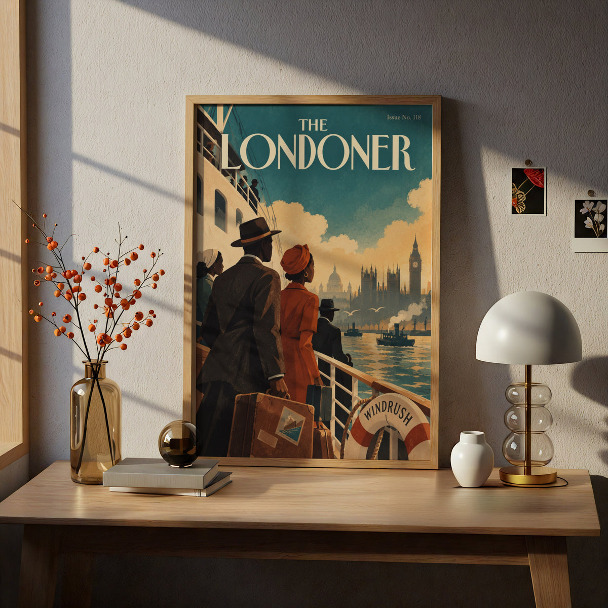 The Londoner Vintage Magazine Cover Poster, Windrush Ship Wall Art, London Skyline Art Print