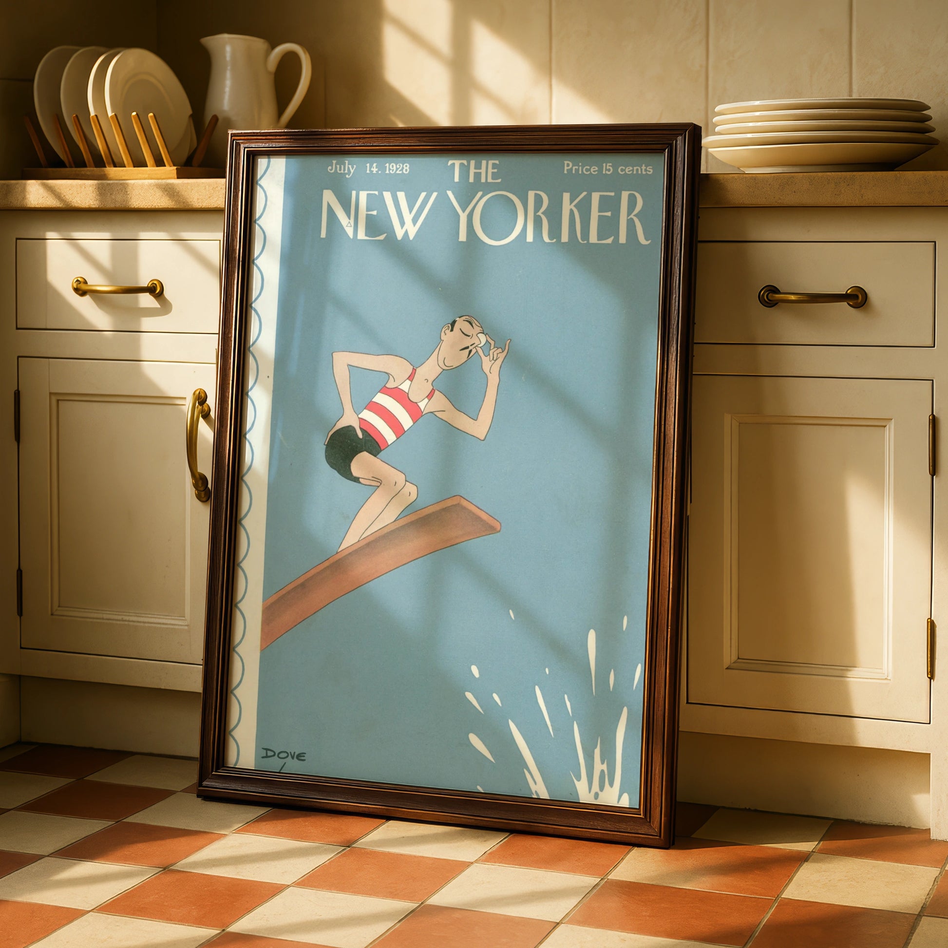 The New Yorker July 1928 Cover Poster, Vintage Diving Board Art, Retro Summer Wall Print