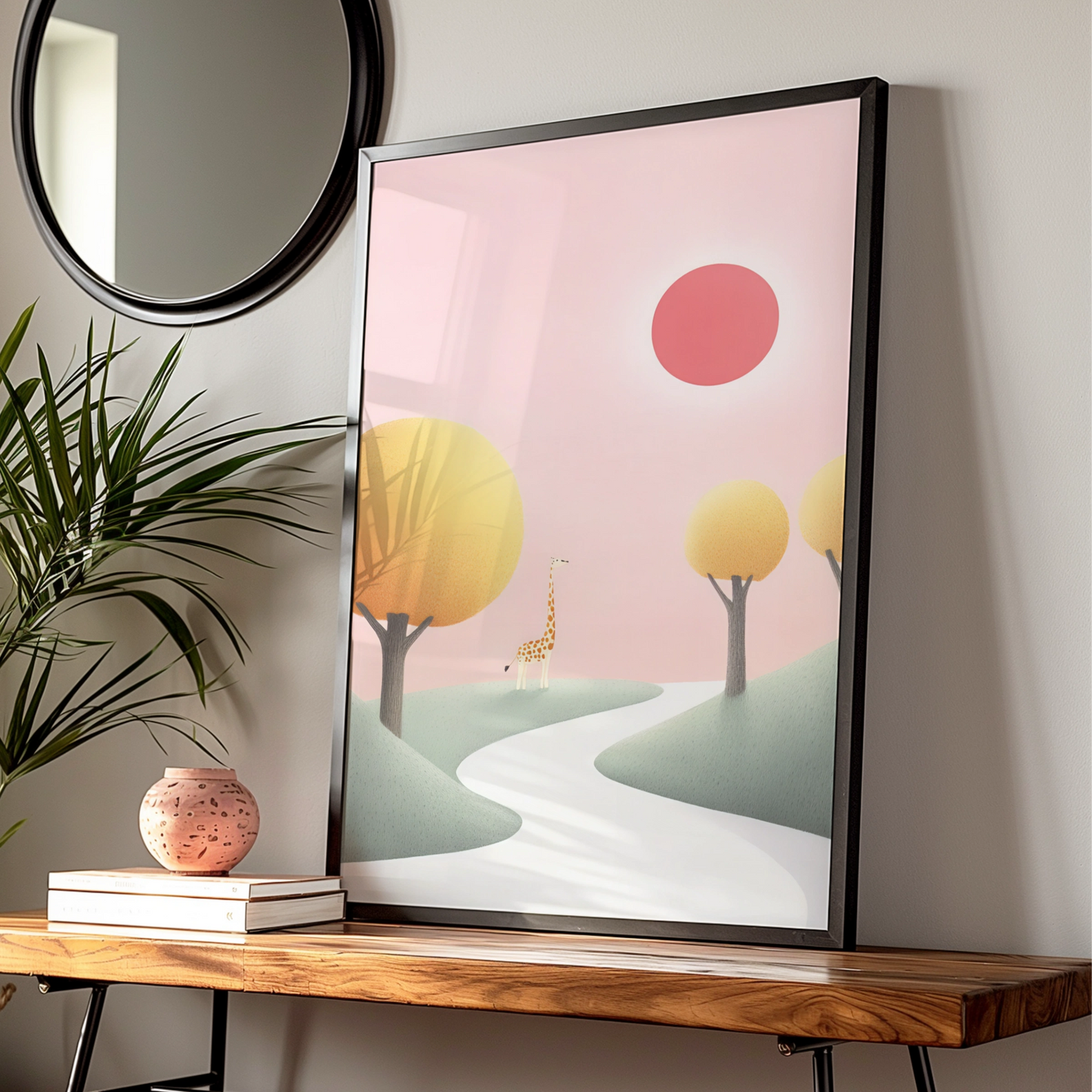 Giraffe Nursery Wall Art, Pink Safari Print, Baby Girl Room Poster, Kids Animal Decor