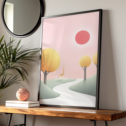 Giraffe Nursery Wall Art, Pink Safari Print, Baby Girl Room Poster, Kids Animal Decor