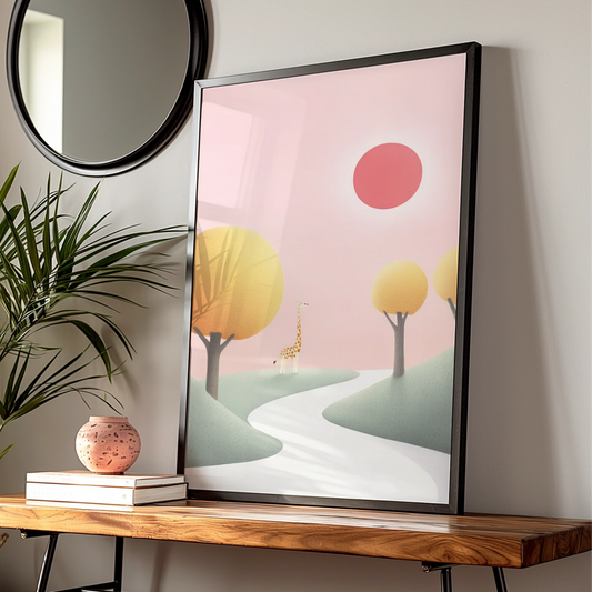 Giraffe Nursery Wall Art, Pink Safari Print, Baby Girl Room Poster, Kids Animal Decor