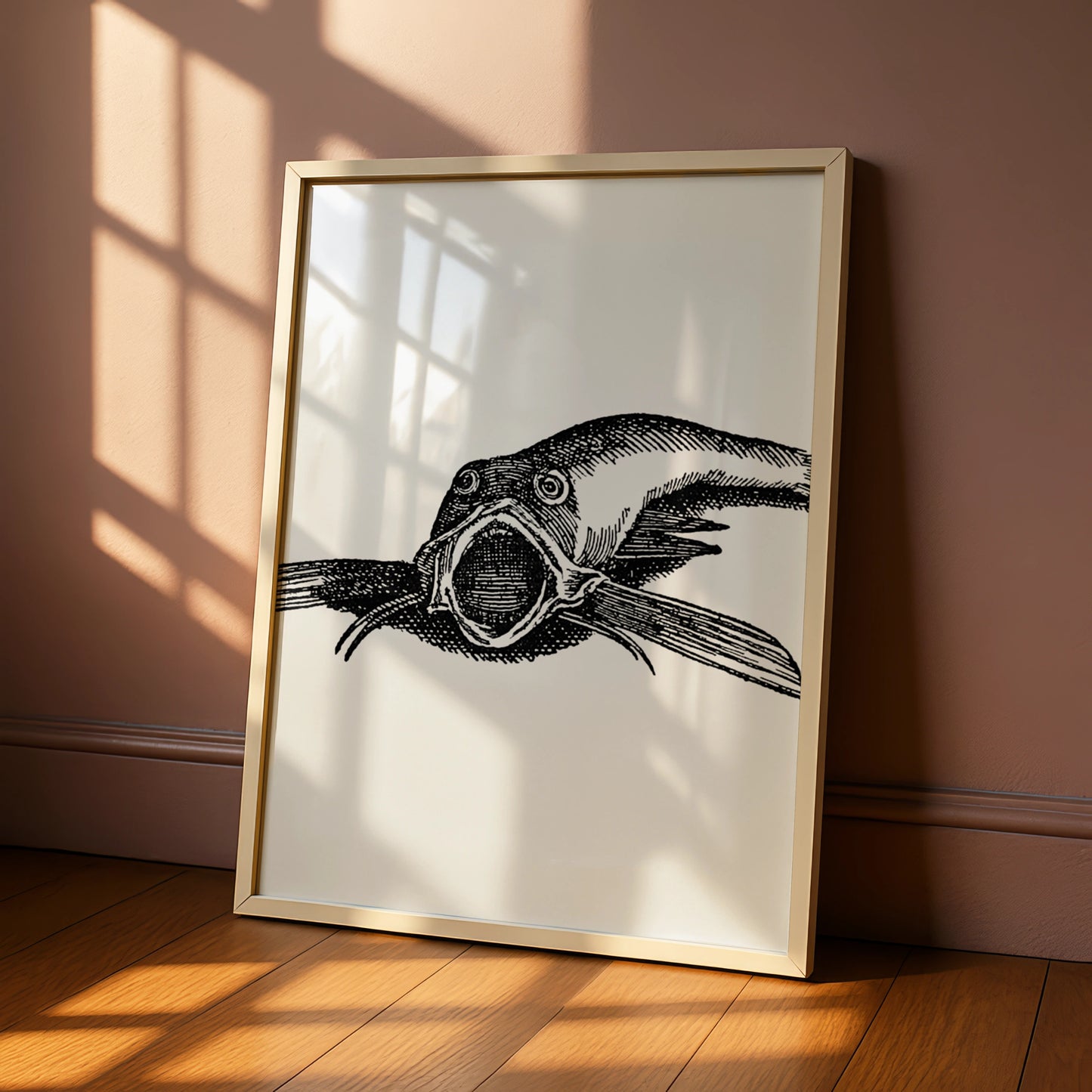 Vintage Catfish Engraving Art Print, Black White Gothic Fish Poster, Dark Halloween Wall Art