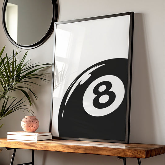 8 Ball Pool Print, Monochrome Wall Art, Black and White Poster, Minimalist Snooker Decor