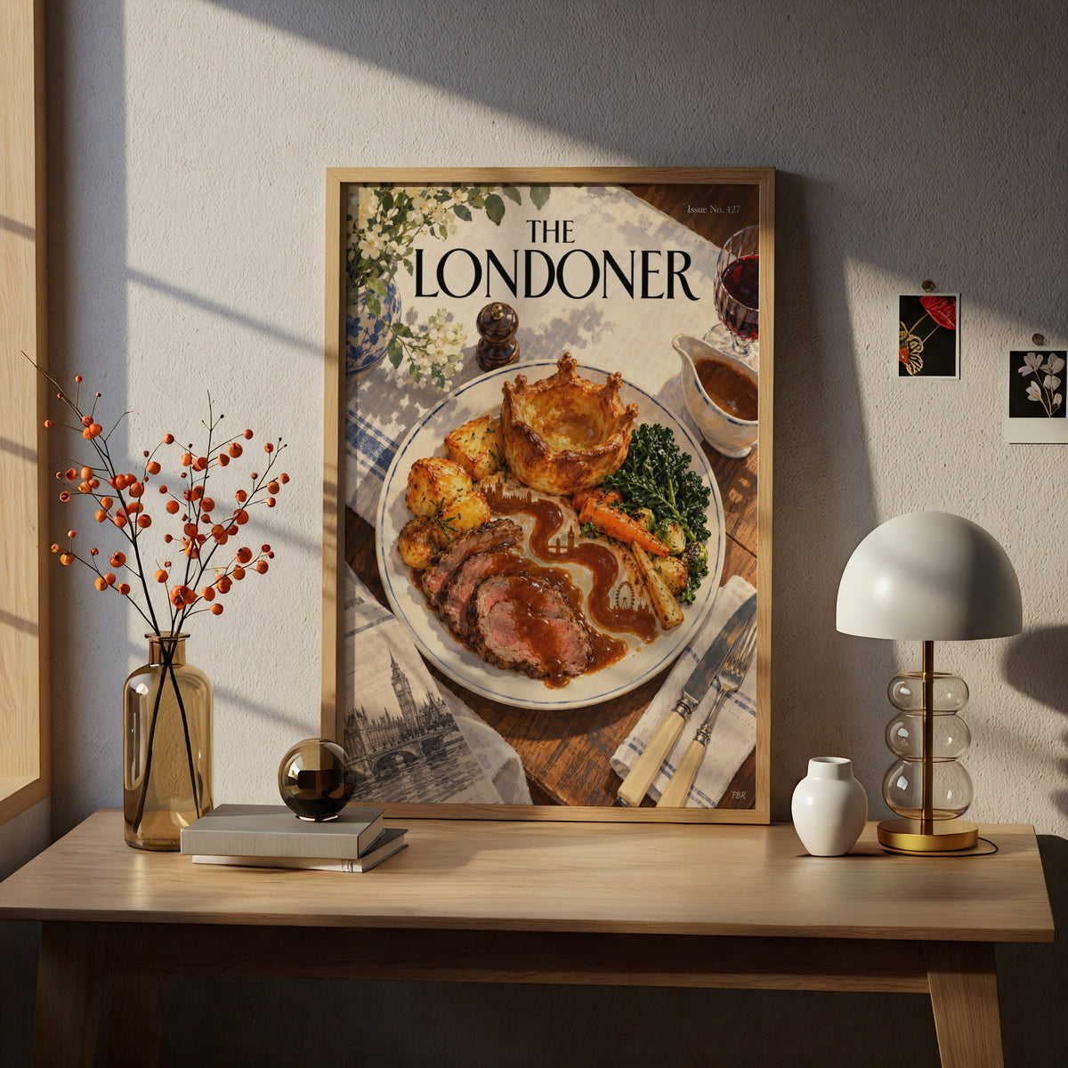 London Sunday Roast Poster, British Food Wall Art, Kitchen Art Print, Dining Room Decor