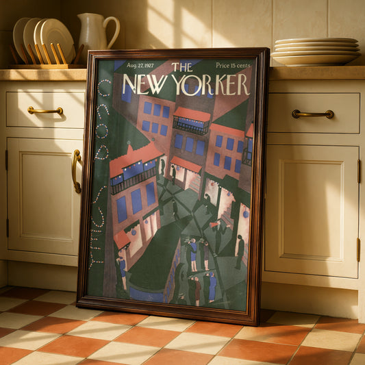 New Yorker 1927 Cover Poster, Art Deco NYC Street Scene, Vintage Magazine Wall Art
