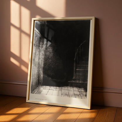 Halloween Dark Staircase Art Print, Spooky Gothic Black Wall Art, Haunted House Poster