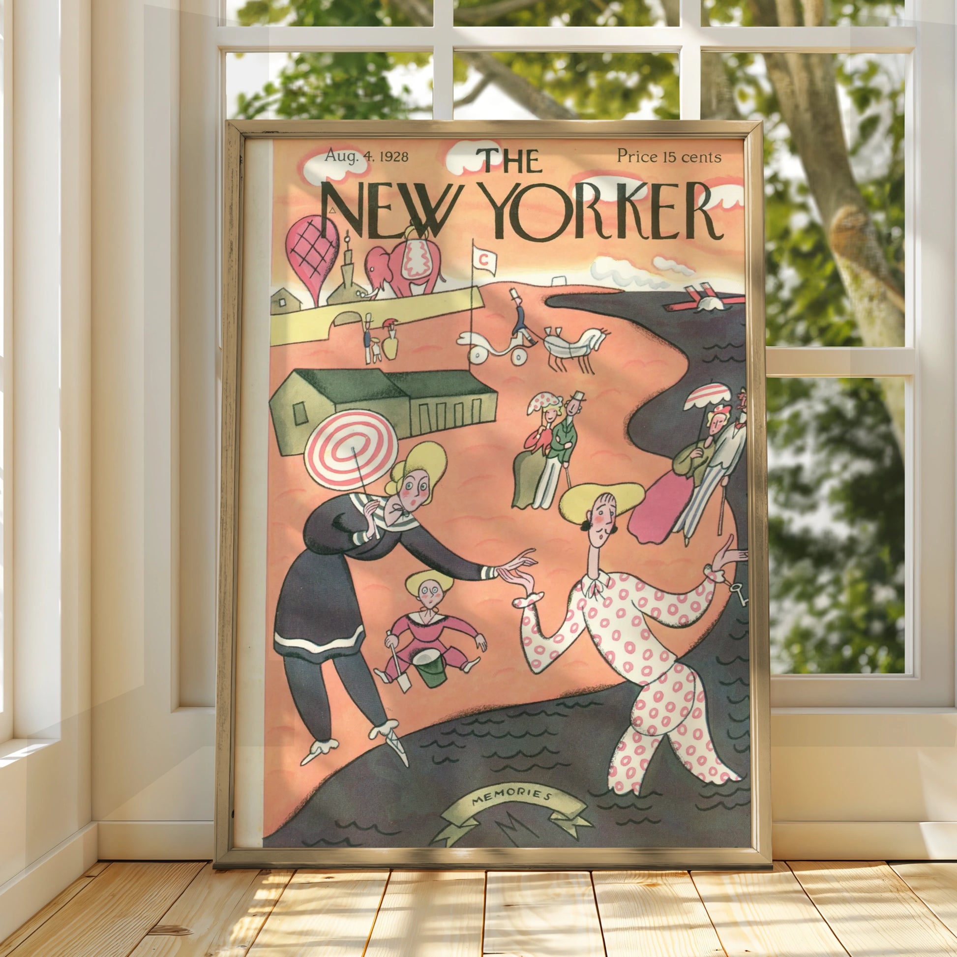 The New Yorker August 1928 Vintage Cover Poster, Beach Scene Art Deco Wall Art Print