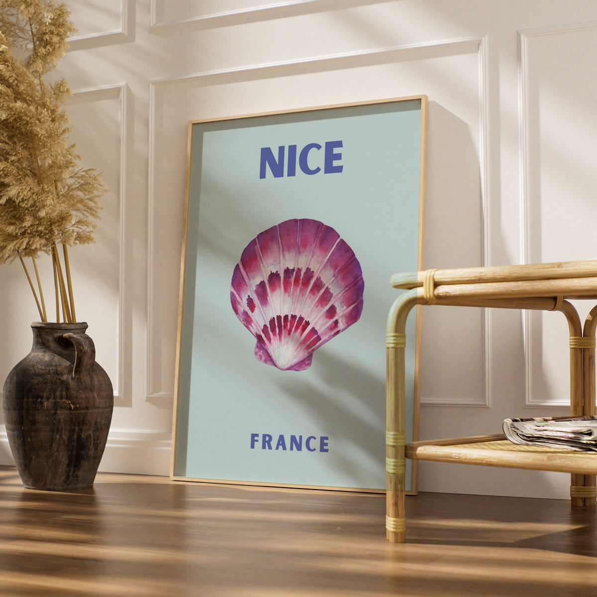Nice France Travel Poster, French Riviera Wall Art, Coastal Seashell Print