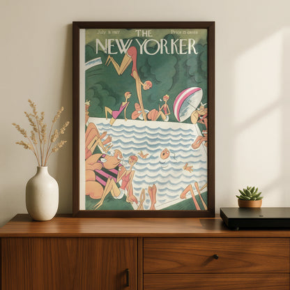 The New Yorker July 1927 Vintage Swimming Pool Cover Art Poster, Retro Summer Wall Art