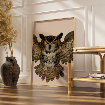 Halloween Owl Poster, Flying Owl Wall Art, Spooky Bird Print, Brown Gothic Home Decor