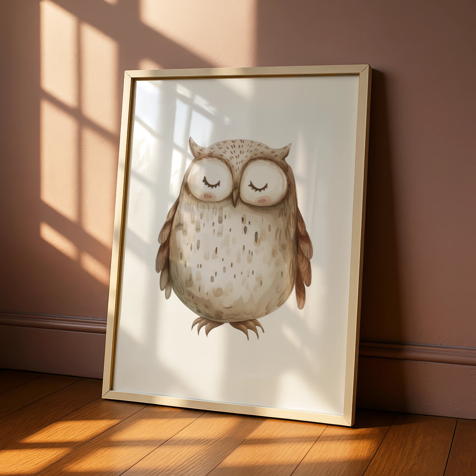 Nursery Owl Wall Art Print, Cute Watercolour Baby Poster, Woodland Animal Decor