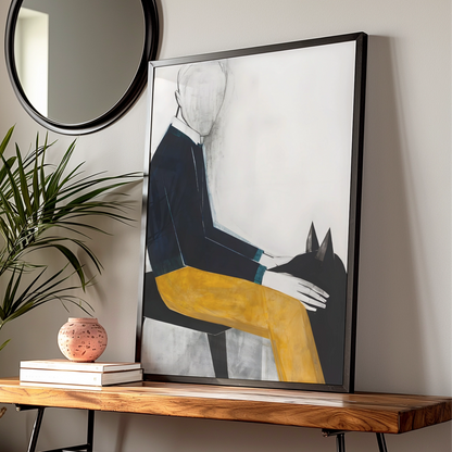 Faceless Figure with Dog, Modern Figurative Art Print, Contemporary Poster — Digital Download